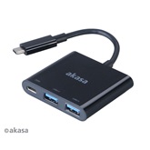 Akasa USB 3.1 C - 2db USB A 3.0 HUB és USB 3.1 C töltő 2A - 15cm - AK-CBCA08-15BK