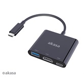 Akasa USB 3.1 C - HDMI, USB 3.0 A és USB 3.1 C töltő 2A  - 15cm - AK-CBCA01-15BK