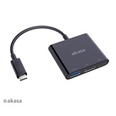 Akasa USB 3.1 C - HDMI, USB 3.0 A és USB 3.1 C töltő 2A  - 15cm - AK-CBCA01-15BK
