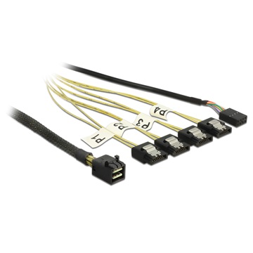 Delock 83320 Kábel Mini SAS HD SFF-8643 > 4 x 7 tus SATA fordított + oldalsáv, 0,5 m