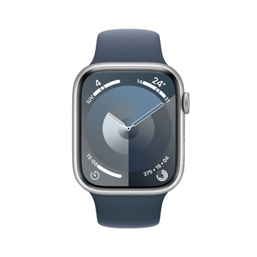 Apple Watch S9 GPS 45mm Silver Alu Case w Storm Blue Sport Band - S/M