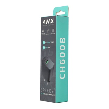 AVAX CH600B SPEEDY+ USB A (QC)+Type C (PD) 20W gyors hálózati töltő, fekete