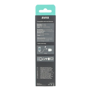 AVAX CH631W FIVEY+ USB A + Type C 25W GaN gyors hálózati töltő, fehér
