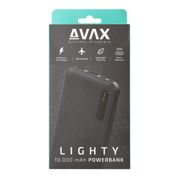 AVAX PB104B LIGHTY Type-C Powerbank 10.000mAh, fekete