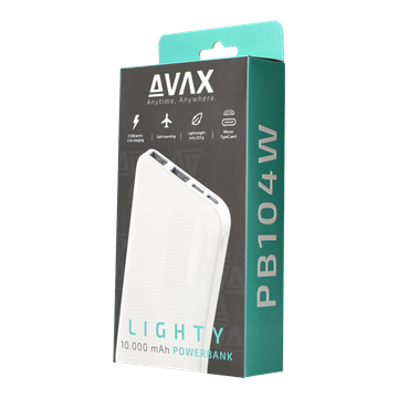 AVAX PB104W LIGHTY Type-C Powerbank 10.000mAh, fehér