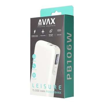 AVAX PB106W LEISURE PD/Type-C 30W+QC 18W gyorstöltő Powerbank 15.000mAh, fehér