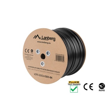 Lanberg Cat.5e F/UTP kültéri réz telepítői kábel 305m, AWG24, 100Mhz, Fca, fekete