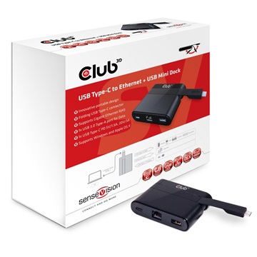 Club3D USB TYPE C 3.1 GEN 1 TO 1GB ETHERNET + USB 3.0 + USB TYPE C TÖLTŐ 60W MINI DOKKOLÓ 