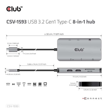 Club3D USB-C 8-1 HUB DUAL HDMI