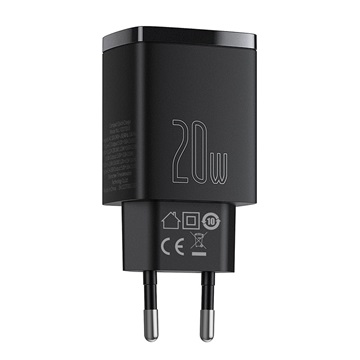 Baseus Compact Quick Charger U+C 20W hálózati gyorstöltő, fekete