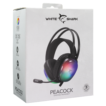 White Shark GH-2444B PEACOCK gamer fejhallgató mikrofonnal - RGB - fekete