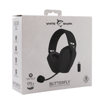 White Shark WGH-2442B BUTTERFLY vezeték nélküli gamer fejhallgató mikrofonnal - fekete