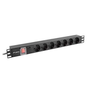 Lanberg 19" PDU/elosztósor 1U 16A 2m 7x Schuko aljzat, fekete