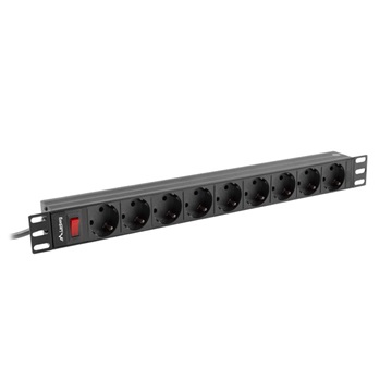 Lanberg 19" PDU/elosztósor 1U 16A 3m 9x Schuko aljzat, fekete