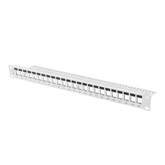 Lanberg Üres patch panel 24 port 1U 19" tehermentesítővel, szürke