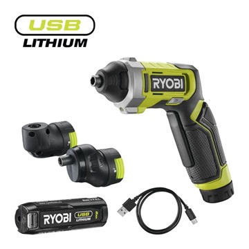 Ryobi 4V USB Lithium csavarbehajtó, 2x adapter, 1x 2,0Ah akkumulátor, töltő - RSD4-120T